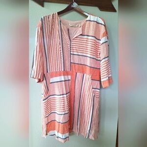 Soft Surroundings Biarritz Linen Blend Striped Tunic Dress. Womens size L